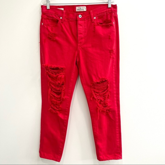 Lucky Brand Red Sienna Slim Boyfriend Jeans distressed destroyed size 6 - Picture 4 of 12